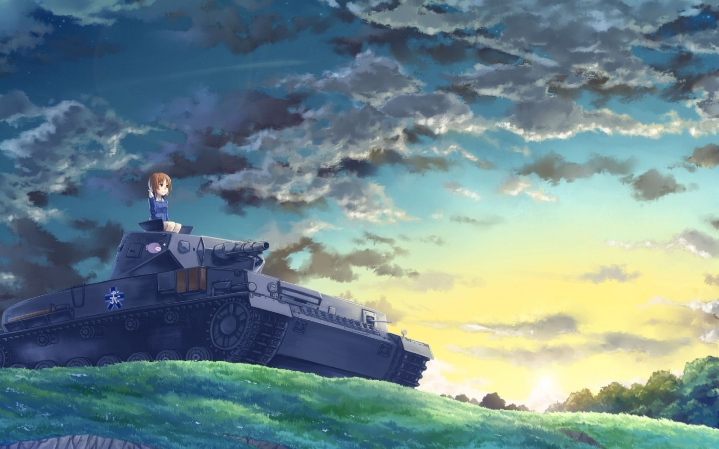moře, nebe, vozidlo, Girls und Panzer, Nishizumi Miho, Terén, mrak, vlna, Snímek obrazovky, 1440x900 px, počítač tapeta, vodní