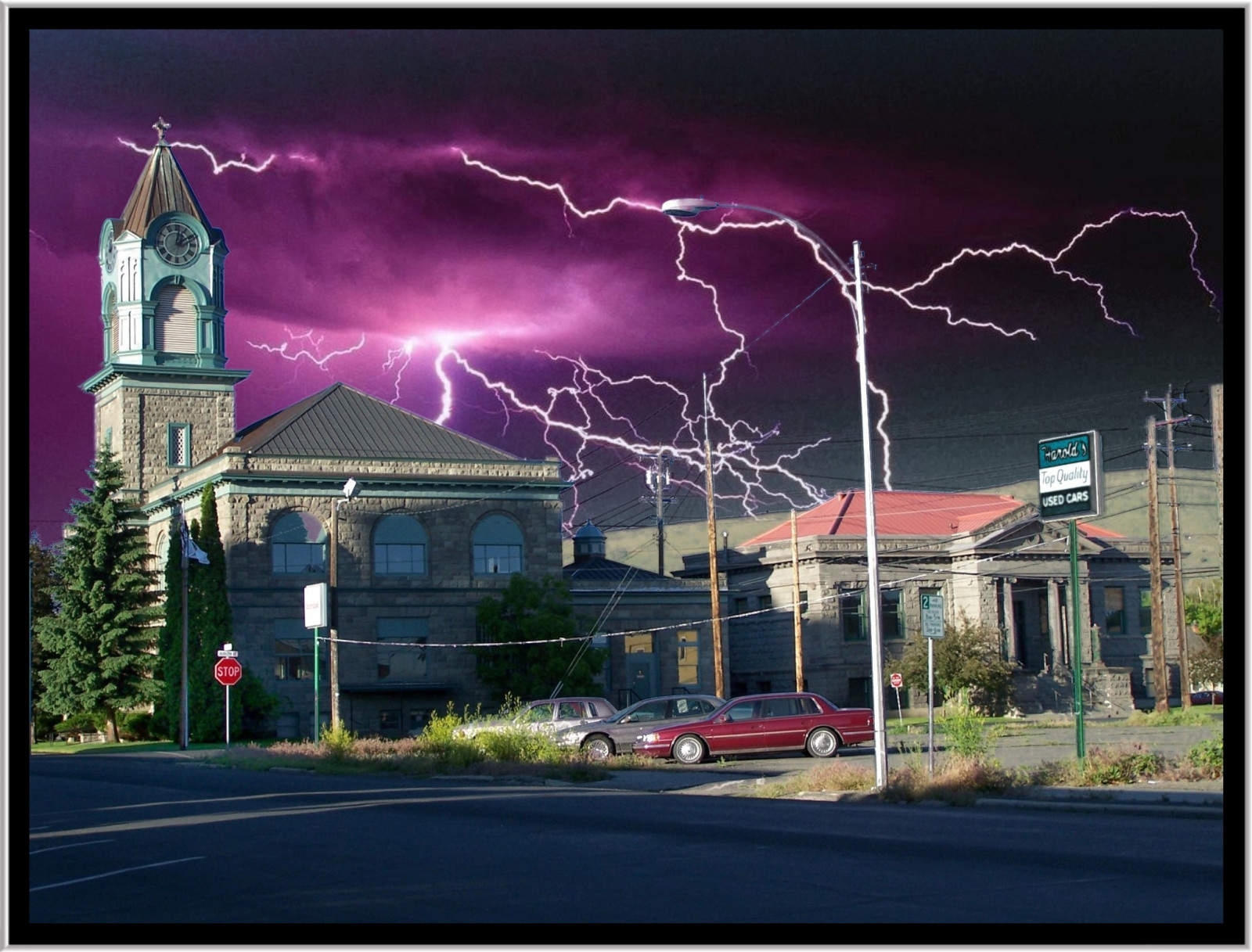 Wallpaper county, city, tower, clock, Oregon, town, hall, downtown