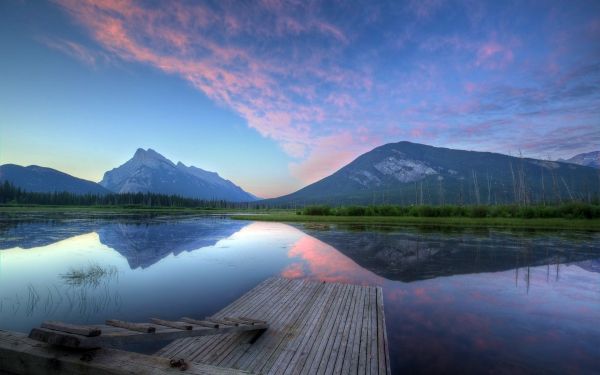 lake,blue sky,pier,ladder,surface,water smooth surface