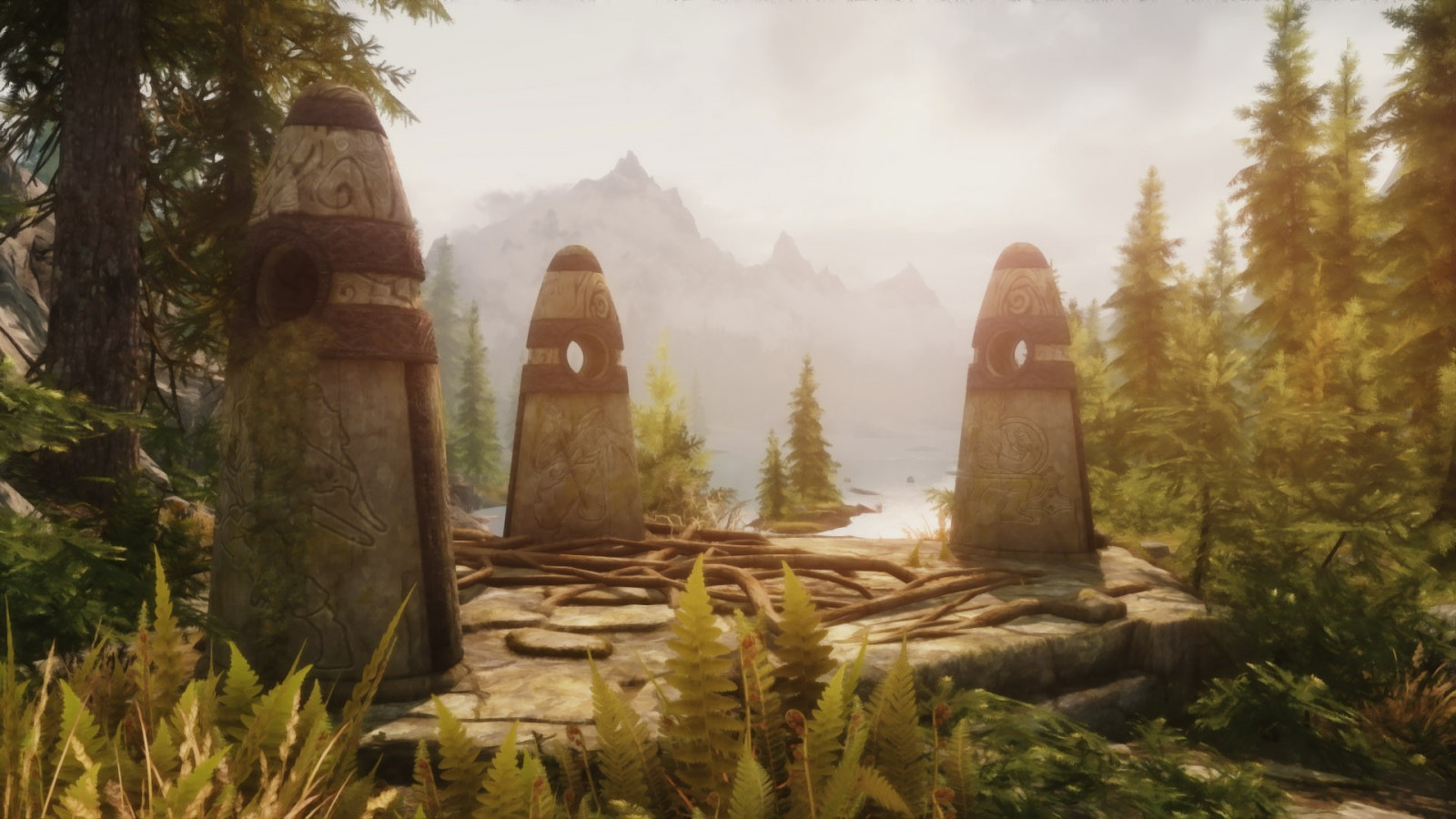 landscape, forest, video games, The Elder Scrolls V Skyrim, wilderness, jungle, ruins, Terrain, screenshot, habitat, natural environment, ancient history