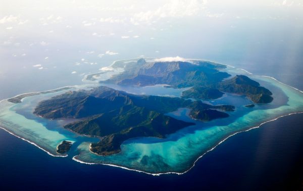 beach, clouds, French Polynesia, 2048x1292 px, aerial view, atolls