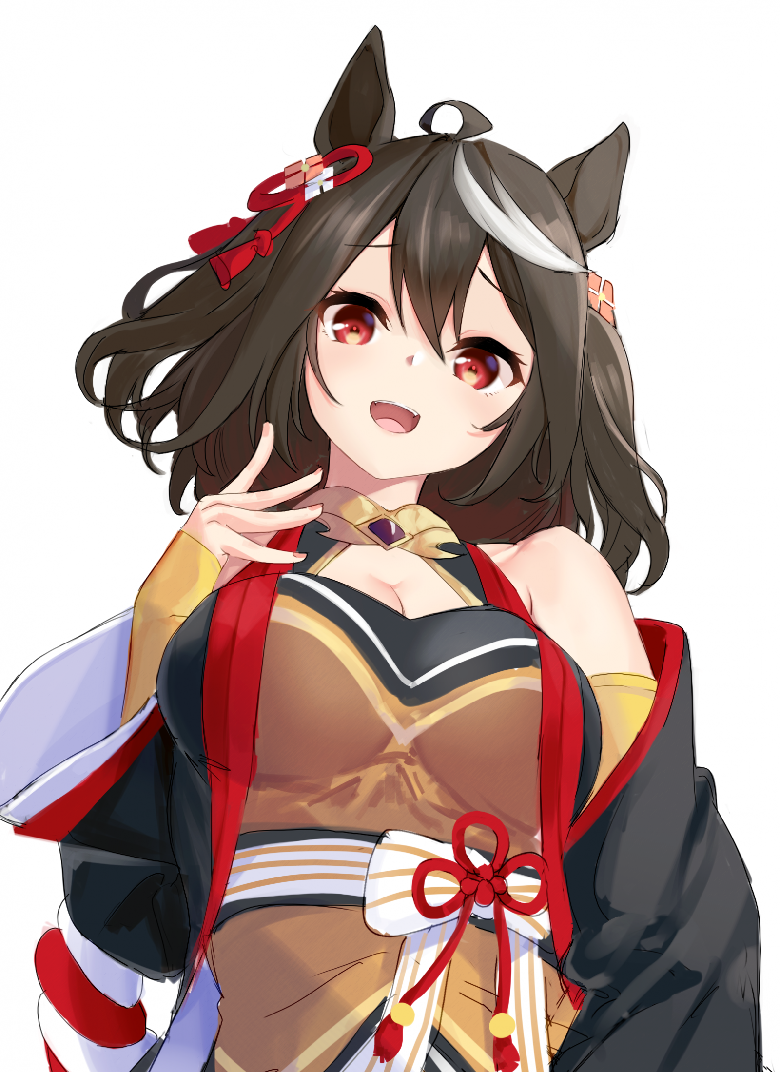 Anime, Anime Mädchen, Uma Musume Pretty Derby, horse girls, Tierohren, Kitasan Black Uma Musume, kurzes Haar, schwarzes Haar, Solo, Kunstwerk, digitale Kunst, Fan Art