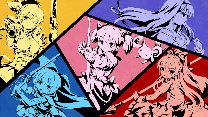 tekening,illustratie,anime,animemeisjes,Mahou Shoujo Madoka Magica,spotprent