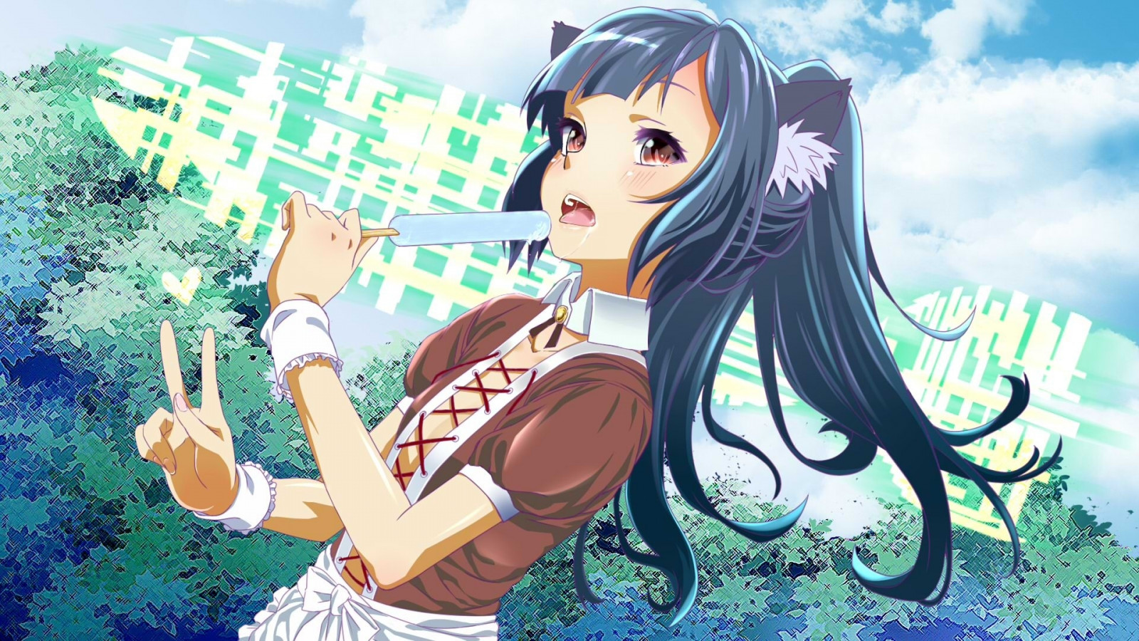 illustration, Anime, brunette, dessin animé, crème glacée, marche, fille, geste, Papier peint de l'ordinateur, Mangaka