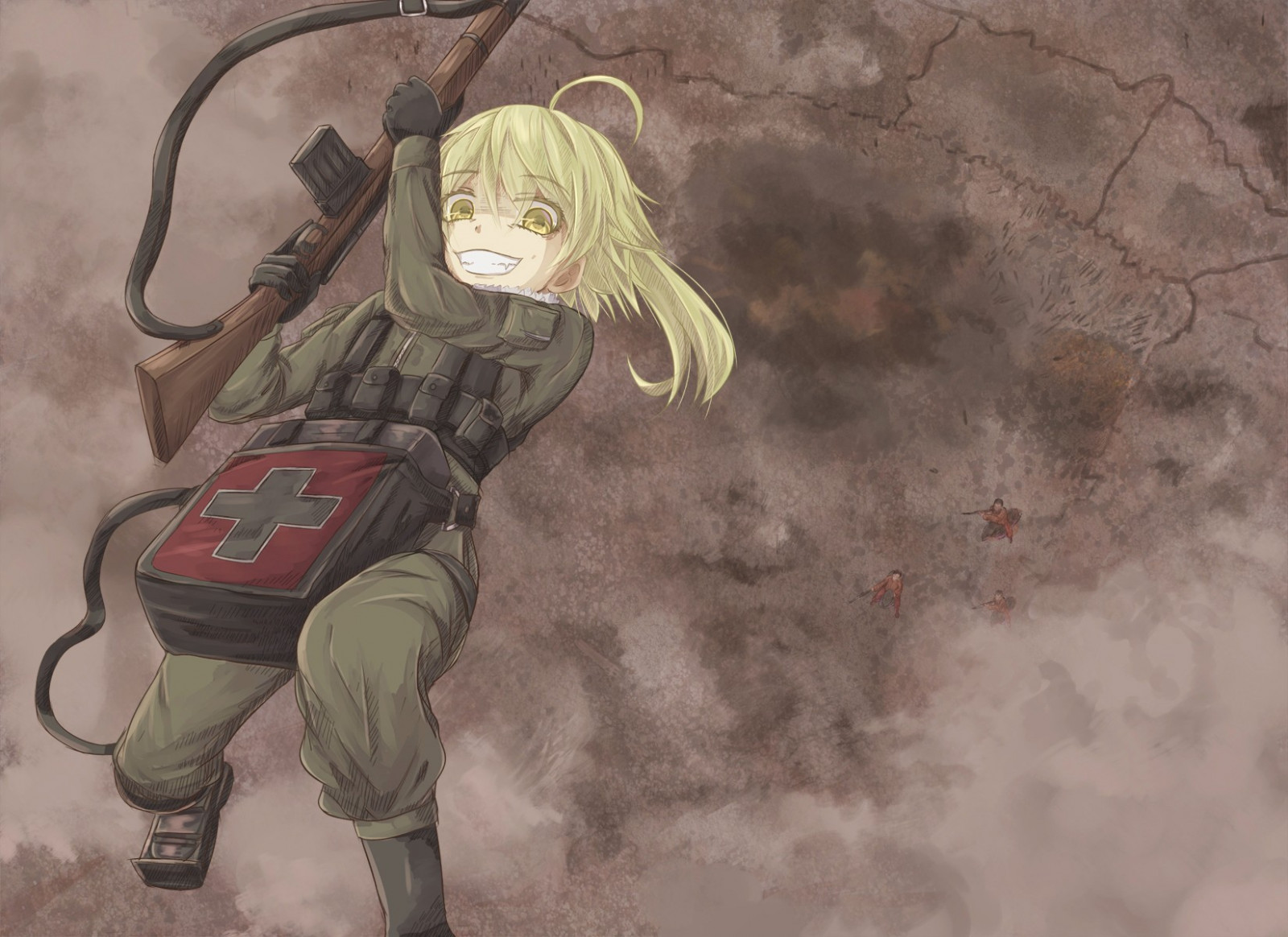 Zeichnung, Gewehr, Anime, Dujo Senki, Tanya Degurechaff, Militär-, Mythologie, skizzieren, Bildschirmfoto