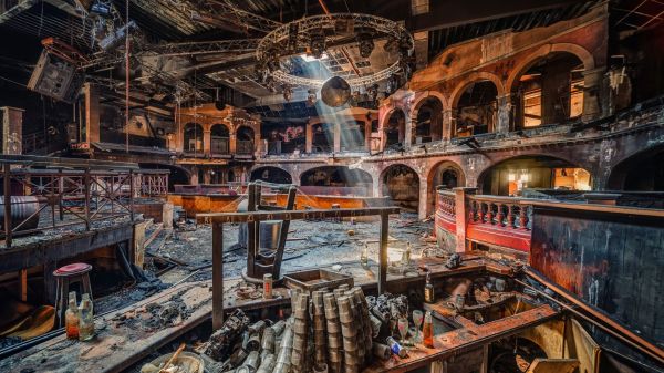 lights, room, architecture, bottles, interior, abandoned