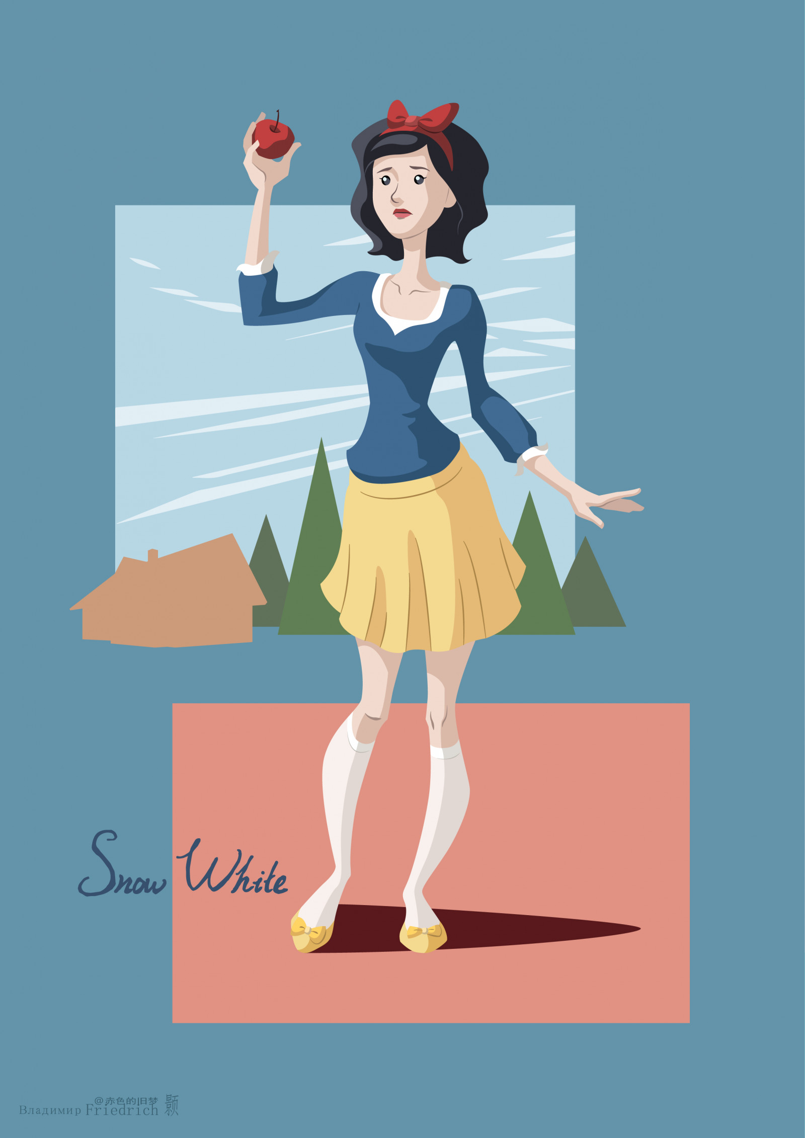 ภาพประกอบ, Flatdesign, เจ้าหญิงดิสนีย์, หิมะสีขาว, พื้นหลังที่เรียบง่าย, ความเรียบง่าย, แนวตั้ง