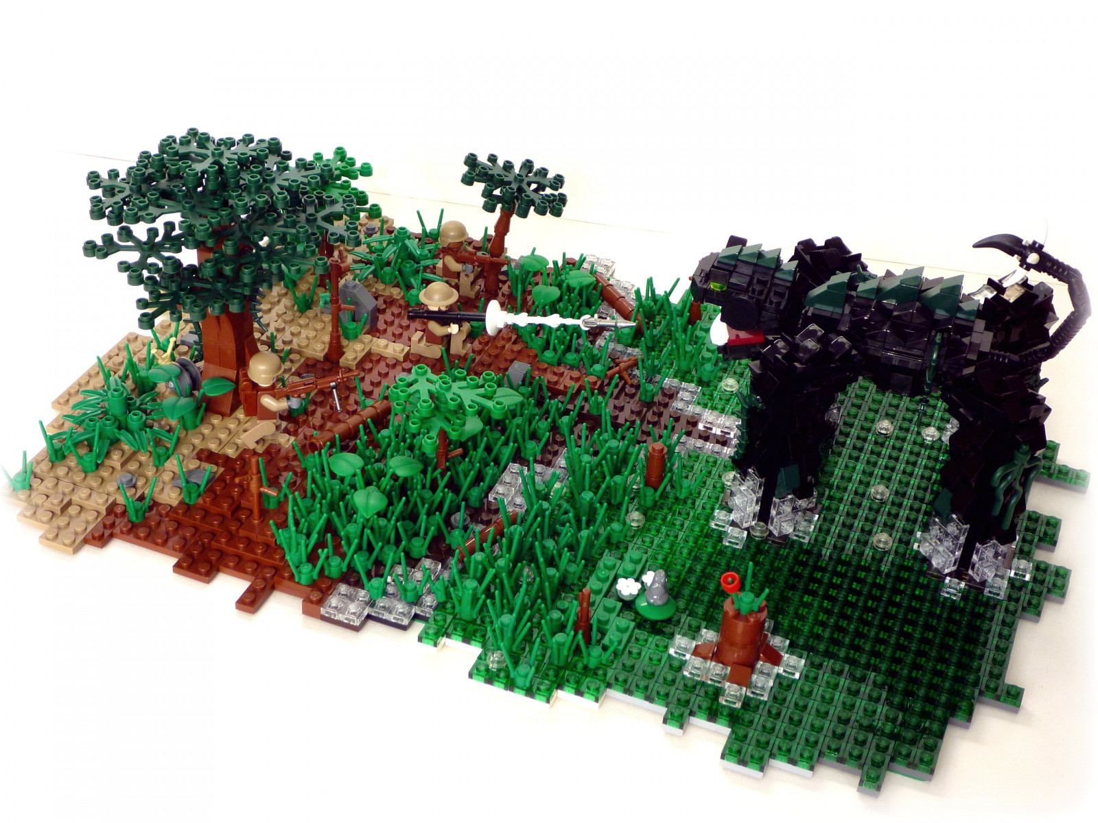 stromy, tráva, netvor, LEGO, soutěž, bitva, scéna, bažina, raketa, vstup, LMG, kaše, spouštěč, taktický, PDW, brickarms, foitsop