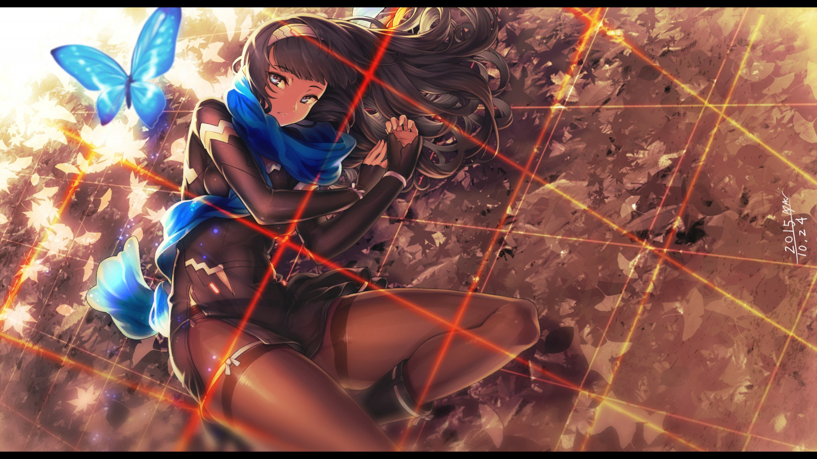 anime, Anime piger, kunstværk, sommerfugl, skærmbillede, computer tapet