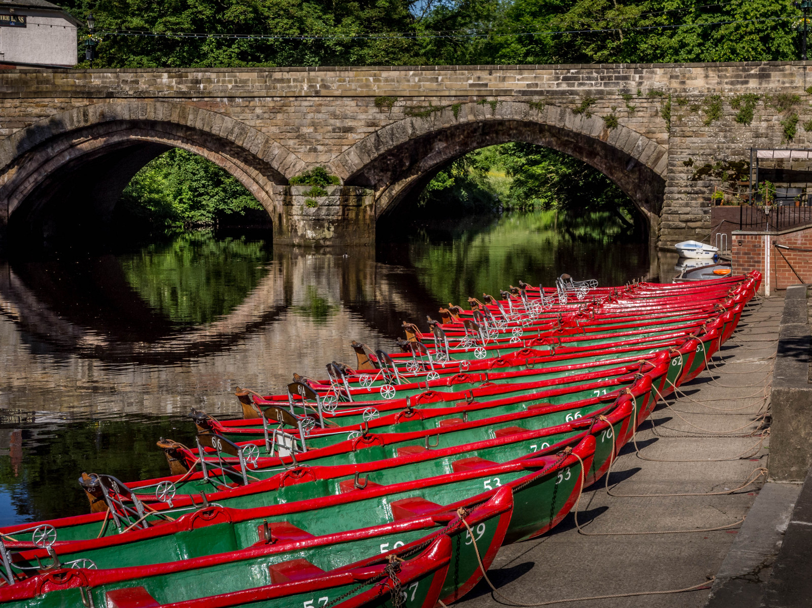 bro, reflexion, landskap, båt, stadsbild, uthyrning, Rivernidd, knaresboroughuk