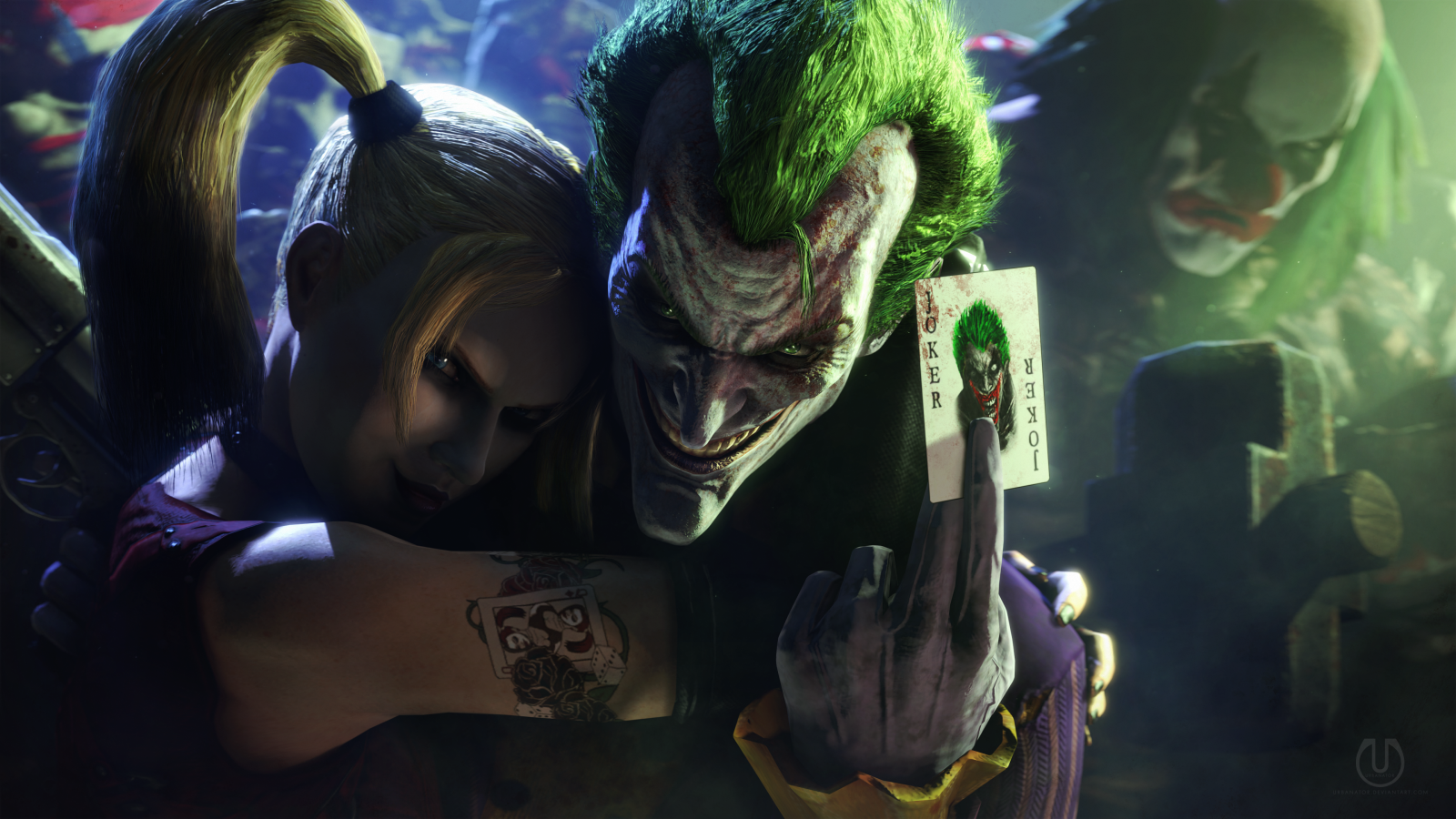 Joker, Harley Quinn, Batman, klovne, Batman Arkham City, computerspil