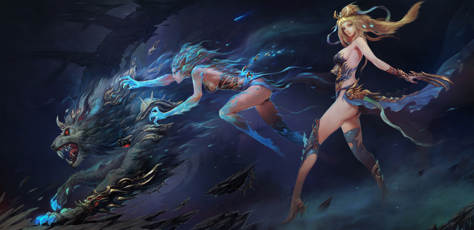 Fantasy kunst, anime, Anime piger, originale karakterer, undervands-, mytologi, skærmbillede, computer tapet, fiktiv karakter, fabelvæsen