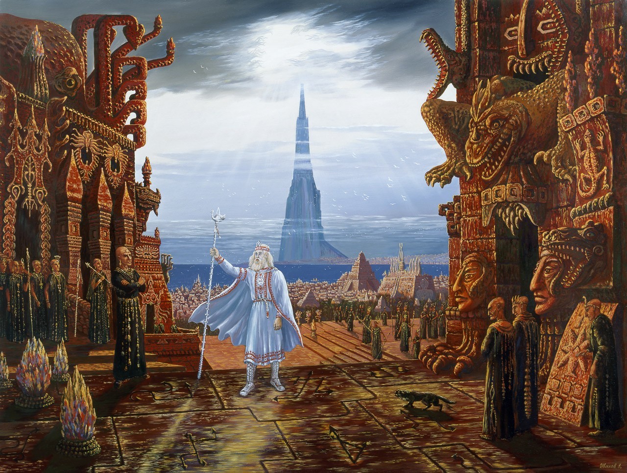 Tempel, Malerei, Fantasiekunst, Stadtbild, Tourismus, Abend, KUNST, Wahrzeichen, Bildschirmfoto, Wat, alte Geschichte, Anbetungsstätte