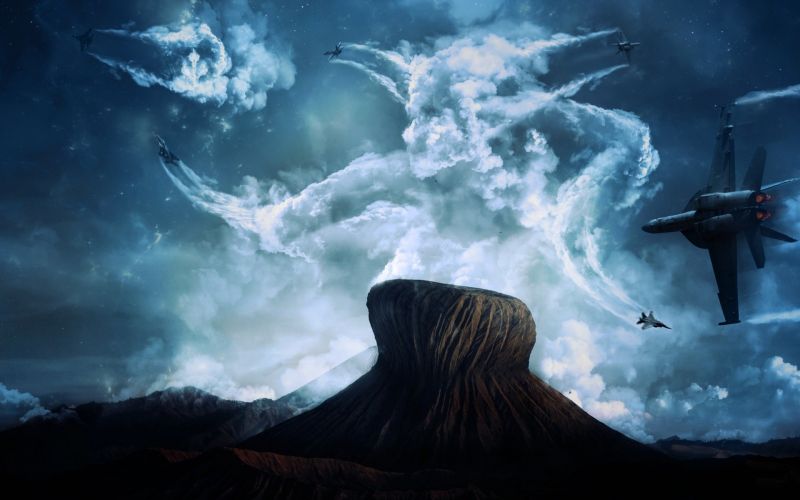 arte digitale, atmosfera, nave fantasma, opera d'arte, nube, onda