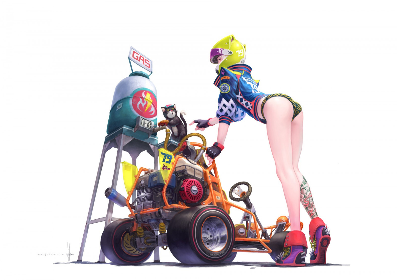 ภาพประกอบ, สาวอะนิเมะ, สัก, การ์ตูน, ของเล่น, เครื่อง, เล่น, GoKart, รูปแกะสลัก, การกระทำ