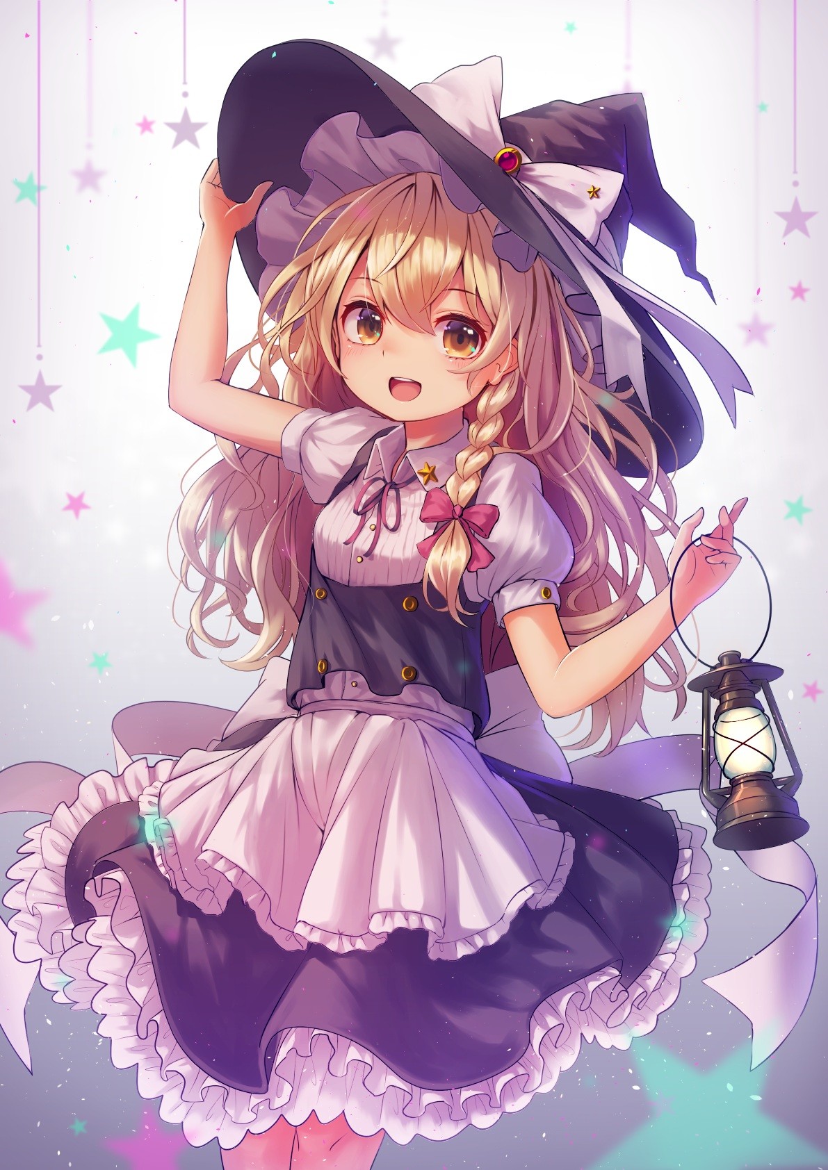 ilustrace, dlouhé vlasy, anime, anime dívky, čepice, Touhou, čarodějnice, Kirisame Marisa, mangaka