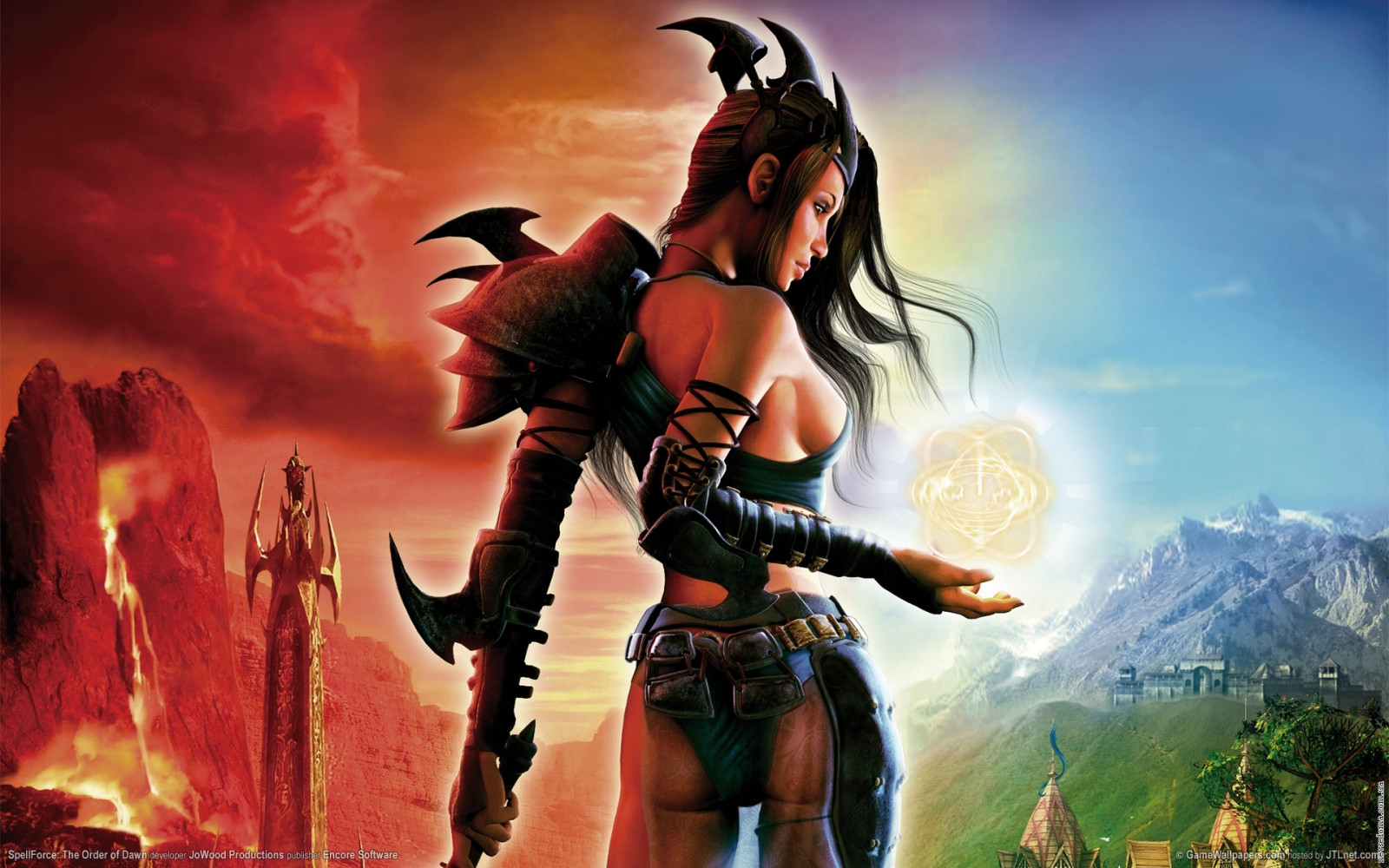 kouzlo, bojovník, démon, mytologie, SpellForce, dívka, dobrý, špatný, válečný magnát, gladiátor, počítač tapeta, fiktivní postava, pc hry, akční figurka, žena bojovník, dobrodruh, cg artwork