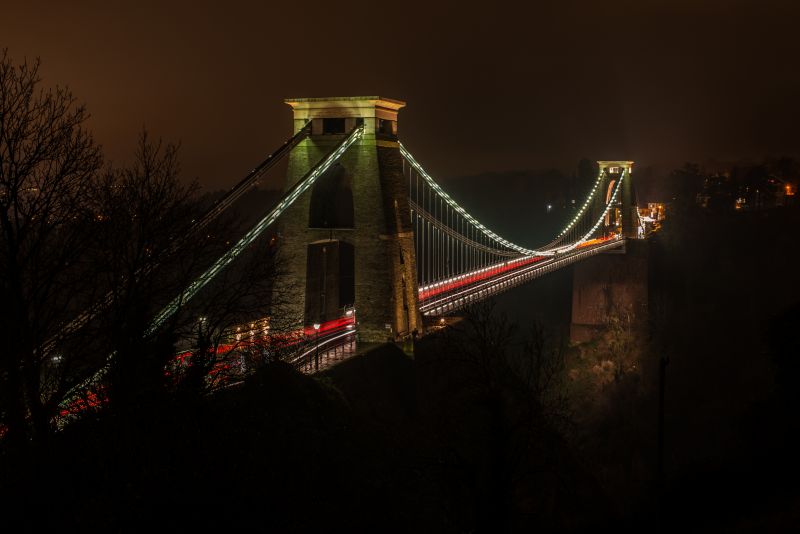 noc, světlo, tma, most, osvětlení, nebe