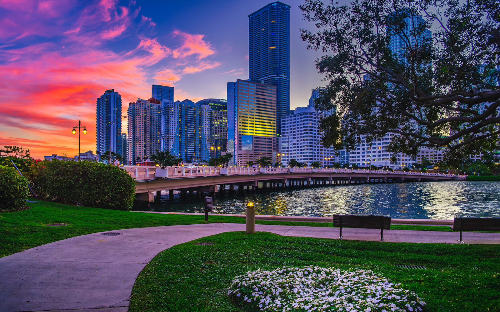 Miami, Florida, solnedgang, by-
