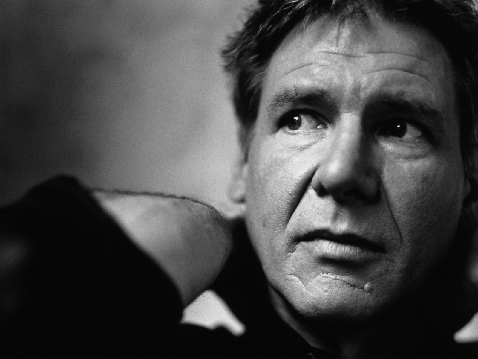 tvář, bílý, Černá, černobílý, portrét, oči, fotografování, Harrison Ford, emoce, Osoba, hlava, usměj se, oko, muž, mužský, Černý a bílý, monochromatické fotografování, portrétní fotografie, Film noir, mimika, zblízka, bílý vlasy, Černá bílá