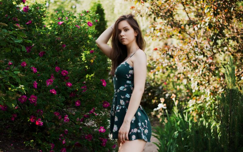 women, portrait, dress, women outdoors, brunette, red nails women, portrait, dress, women outdoors, brunette, red nails