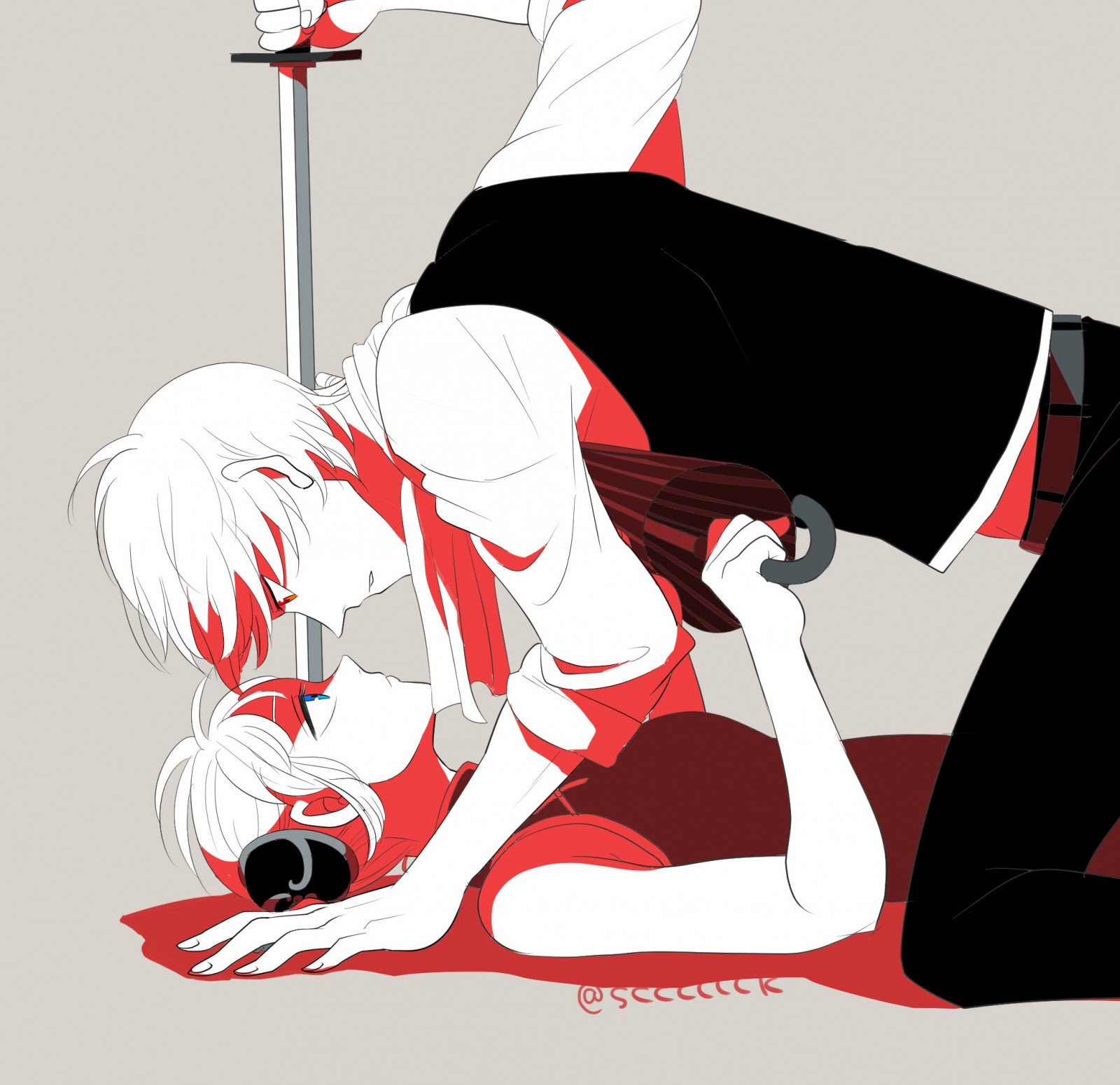 ilustrace, ryšavý, anime, anime dívky, kreslená pohádka, Gintama, Kagura, Okita Sougo, paže, mangaka