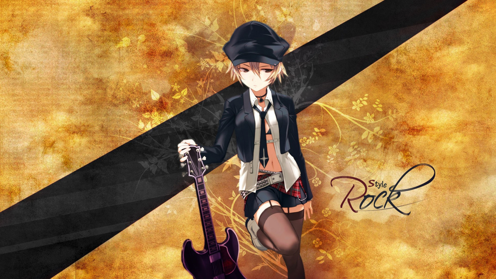 Illustration, Anime, Anime Mädchen, Gitarre, Originalzeichen, Bildschirmfoto, 1920x1080 px, Computer-Tapete, Album-Cover