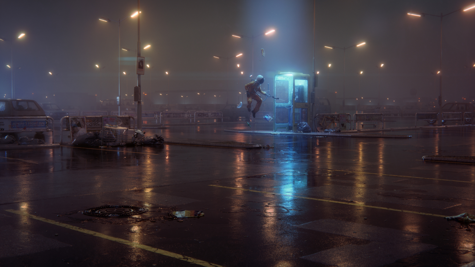 luce del sole, arte digitale, paesaggio urbano, notte, riflessione, sera, mattina, astronauta, bagnato, crepuscolo, cabina telefonica, ufo, parcheggio, leggero, nebbia, tempo metereologico, alba, oscurità, fenomeno atmosferico