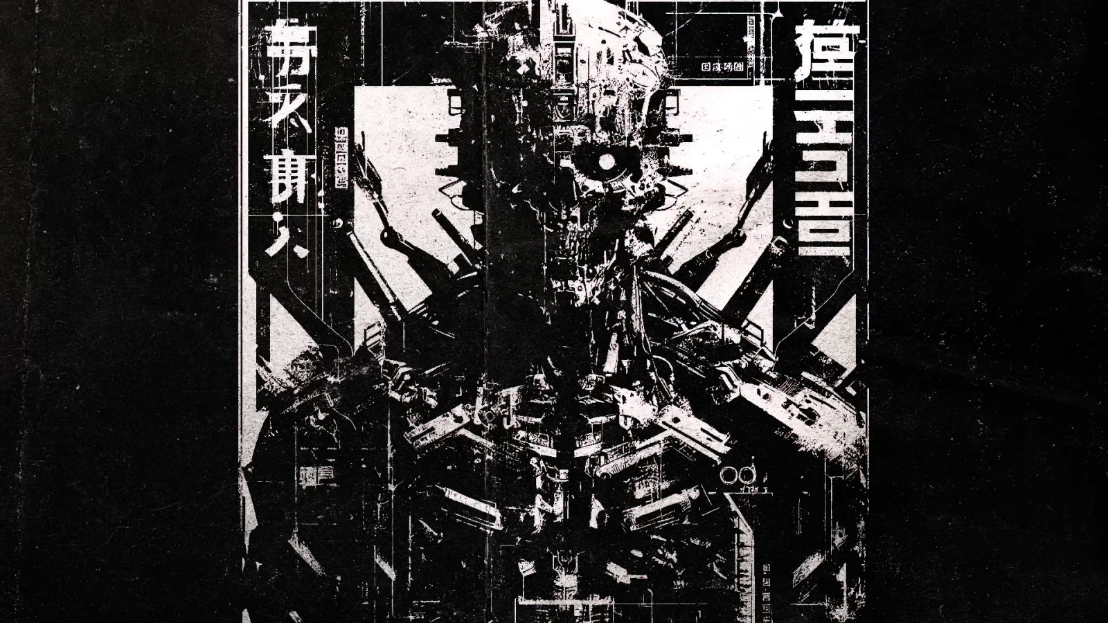 Cryo Chamber, cyborg, artwork, digital art, monochrome, cover art, skeleton, skull