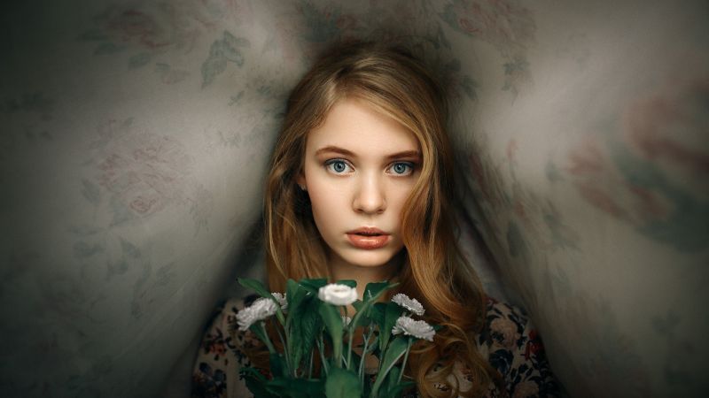 tvář, ženy, model, portrét, blondýnka, květiny tvář, ženy, model, portrét, blondýnka, květiny