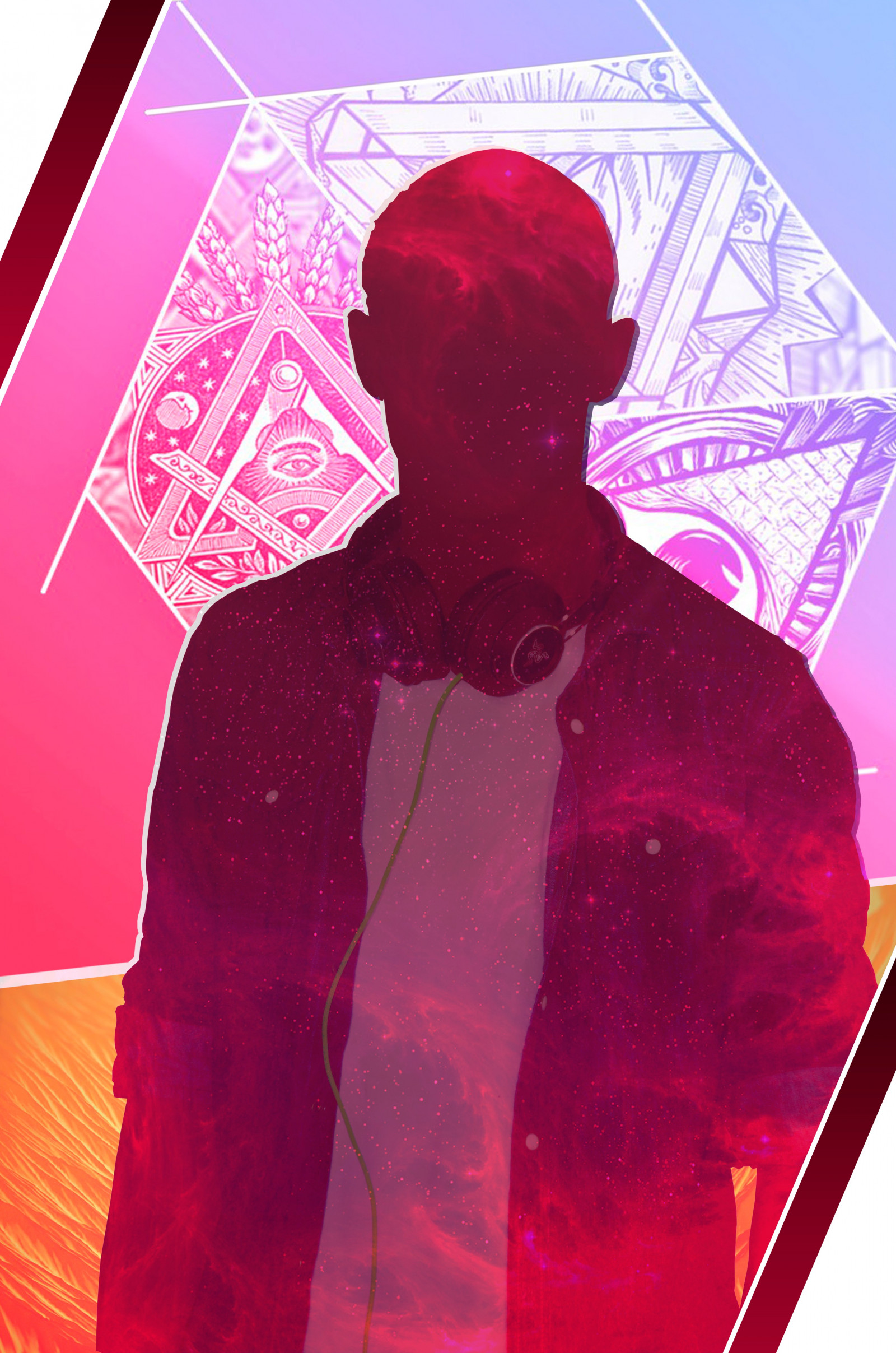 ilustrace, cyberpunk, Červené, neonová světla, plakát, UMĚNÍ, barva, tvar, kryt alba