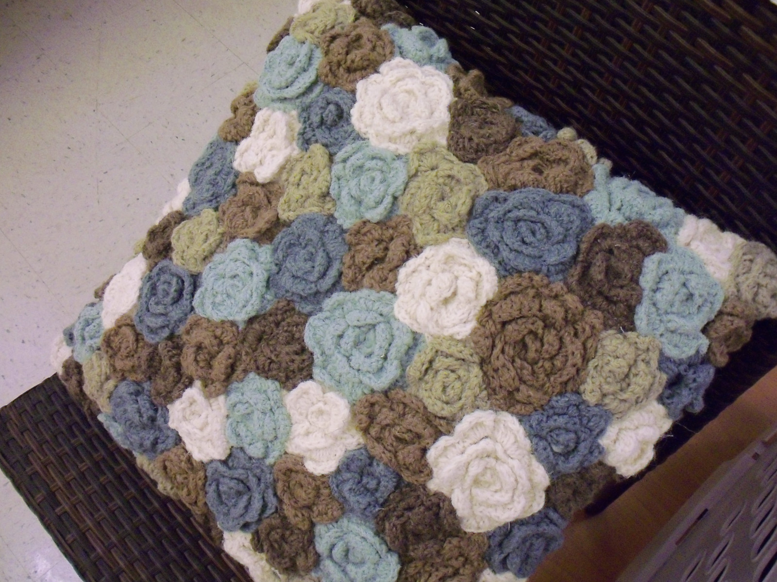 růže, bílý, háčkování, blues, polštář, zemitý, hnědá