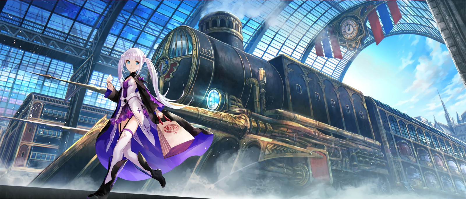 Wallpaper : landscape, long hair, anime girls, stockings, skyscraper