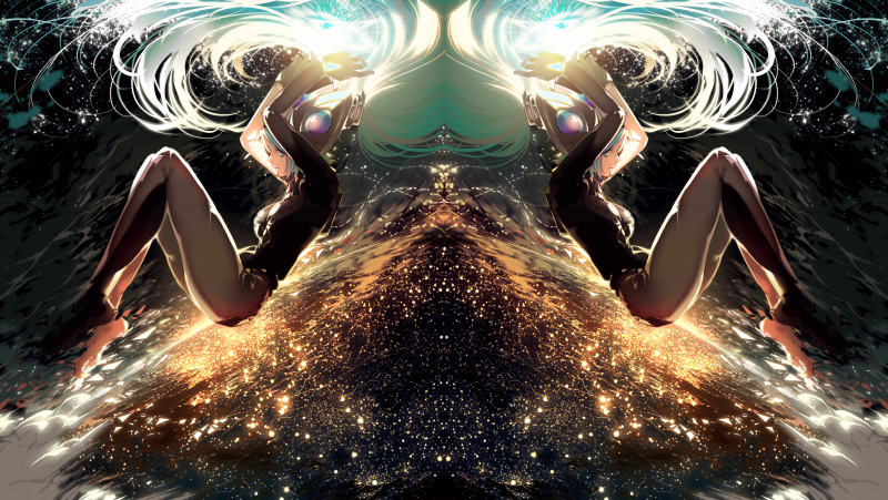 ilustrace, anime, Hatsune Miku, mytologie, Snímek obrazovky, symetrie