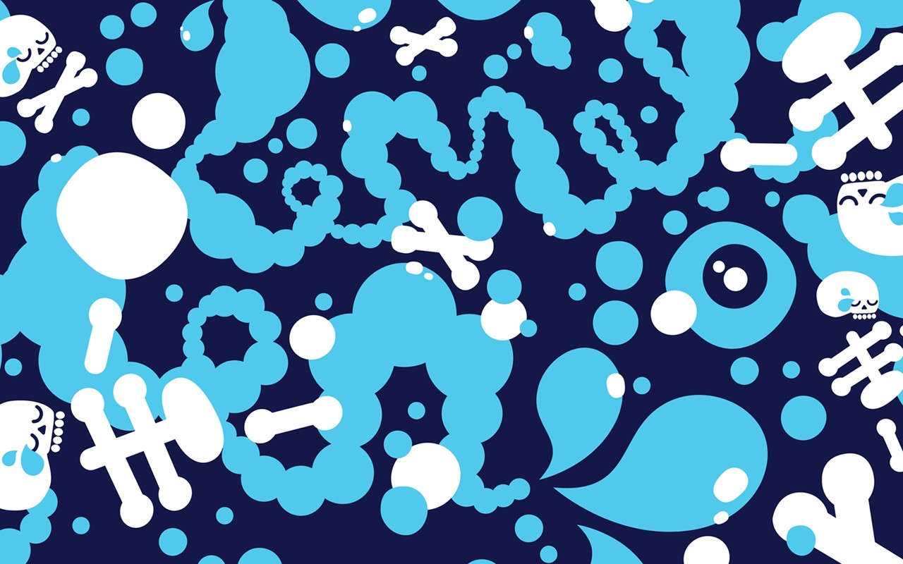 ilustrace, digitální umění, abstraktní, minimalismus, modrý, vzor, kruh, ostatky, lebka, tečky, lebky a kosti, kostra, růžový, tvar, design, čára, font