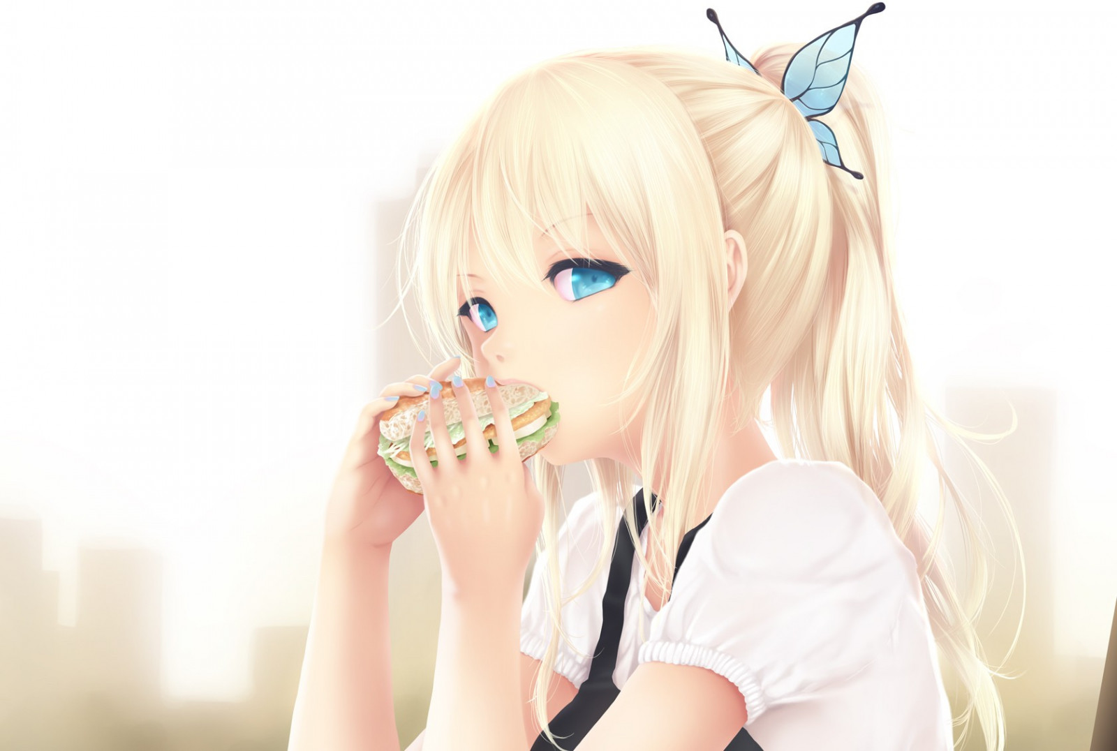 tvář, dlouhé vlasy, anime, černé vlasy, vlasy, pusa, Kashiwazaki Sena, sendvič, oblečení, dívka, kostým, blond, účes, orgán