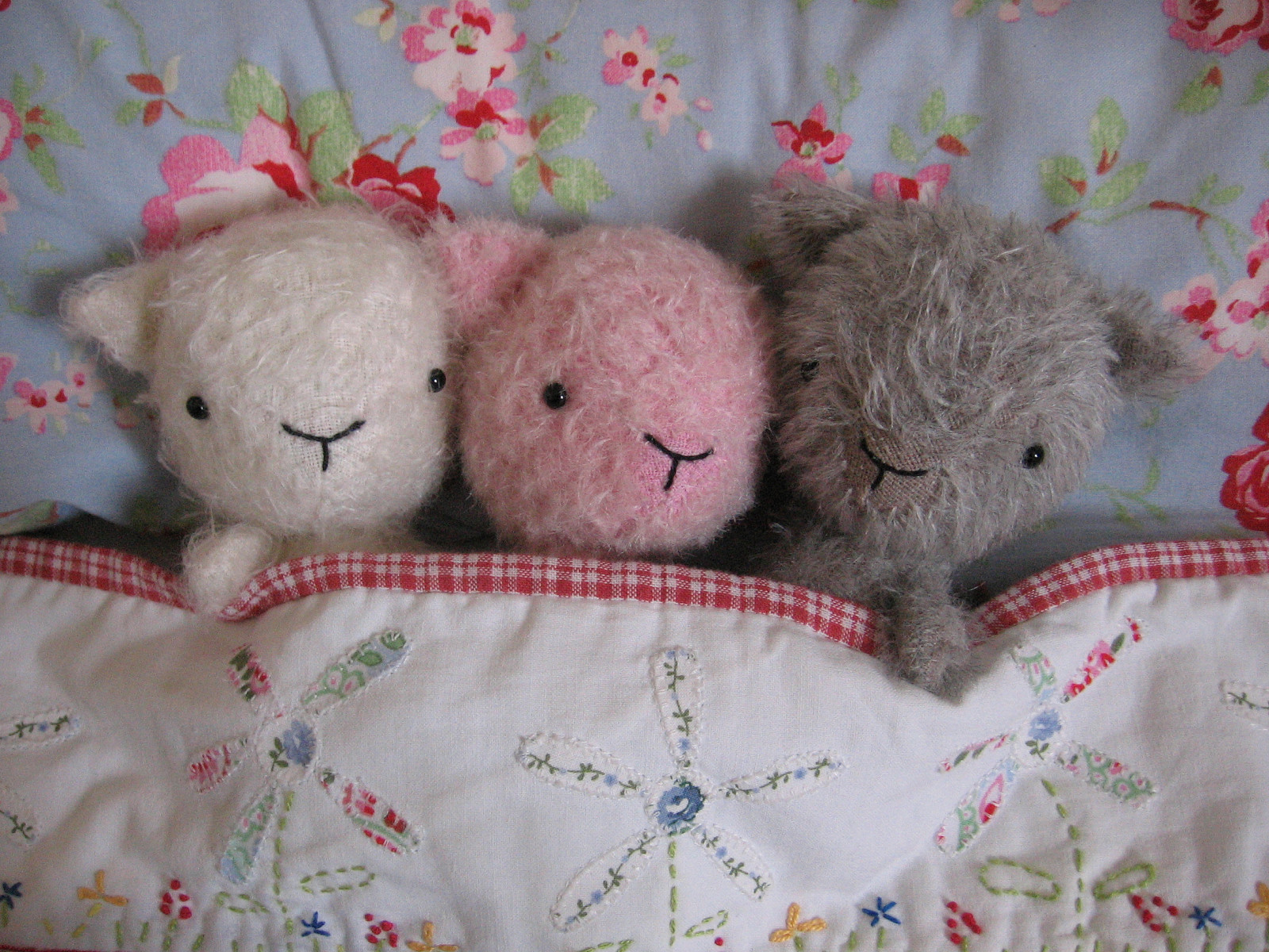 růžový, květiny, bílý, Šedá, deka, ruční, koťata, softie, mohér