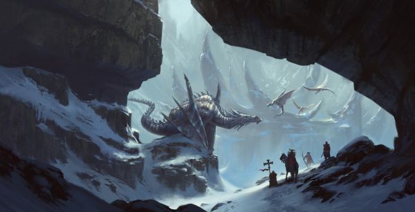 digital art, fantasy art, creature, artwork, mountains, snow