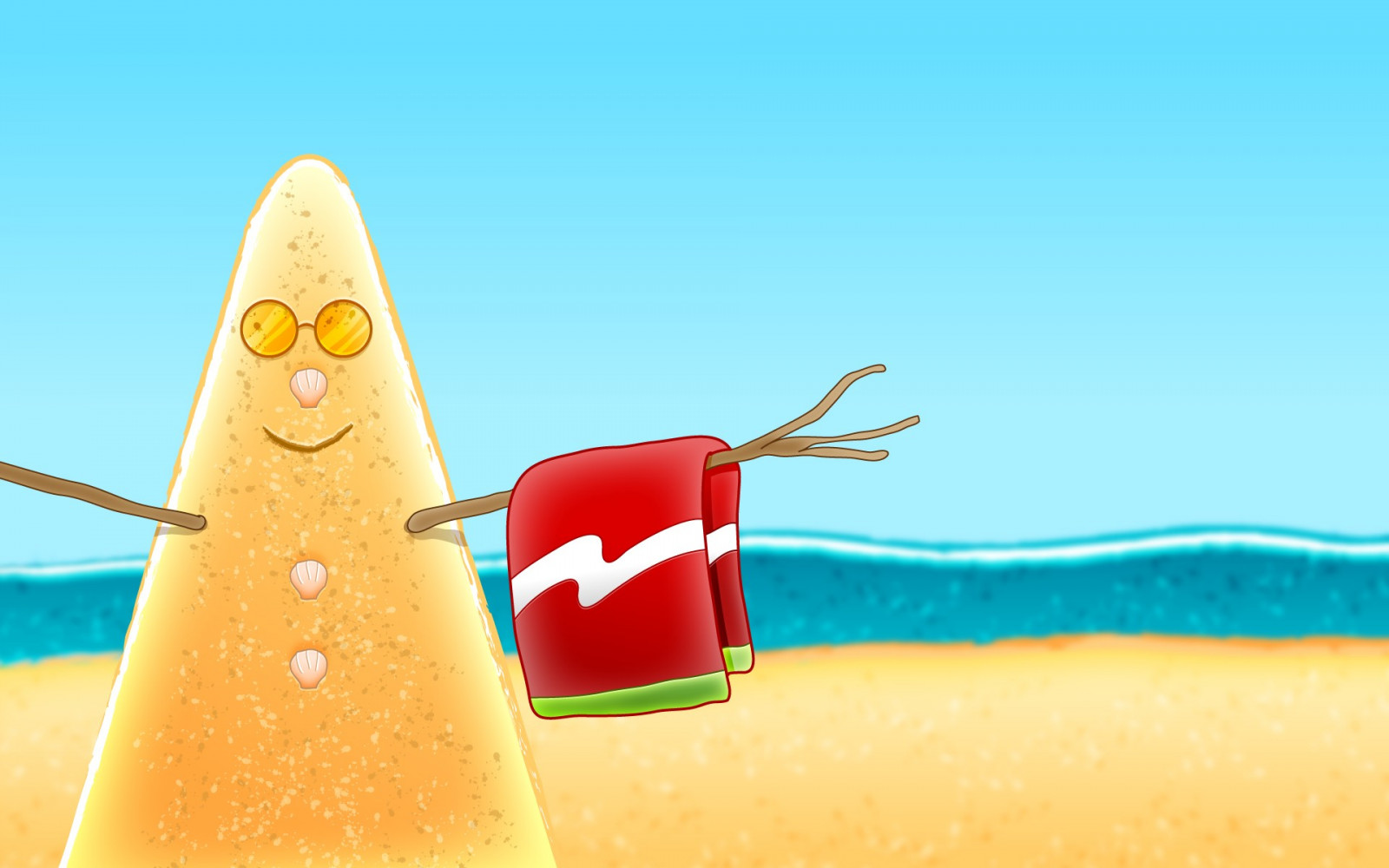 ilustrace, jídlo, umělecká díla, pláž, kreslená pohádka