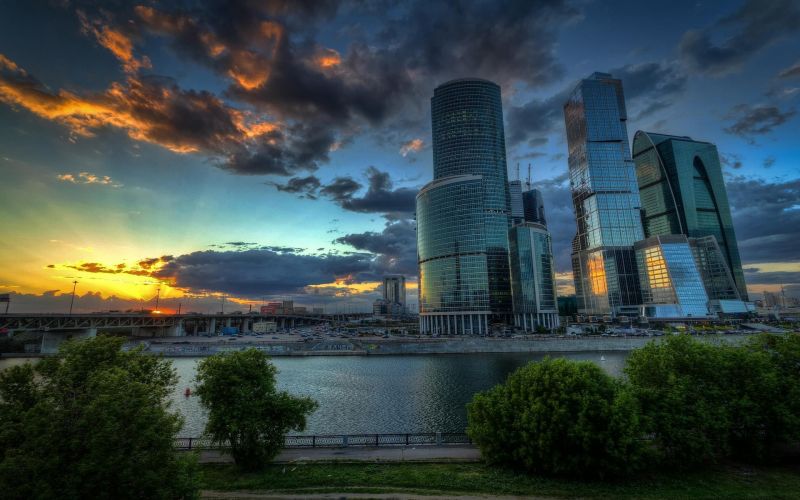 západ slunce, město, panoráma města, Moskva, odraz, nebe západ slunce, město, panoráma města, Moskva, odraz, nebe