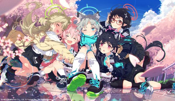 anime girls,women,Ogipote,blue archive,group of women,sneakers