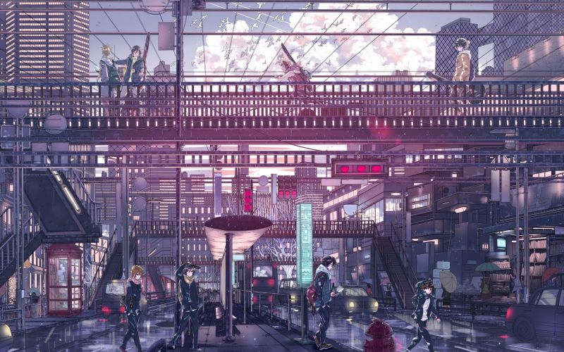 město, panoráma města, anime, budova, nebe, ulice město, panoráma města, anime, budova, nebe, ulice