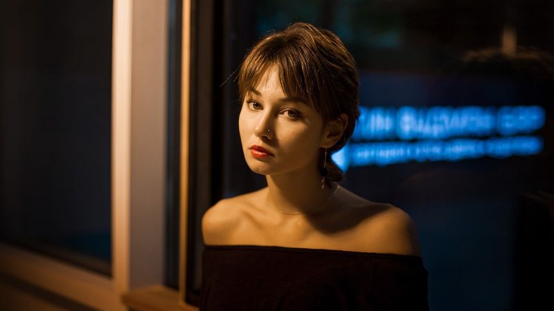 Kvinder, model, Bare skuldre, ansigt, rød læbestift, portræt