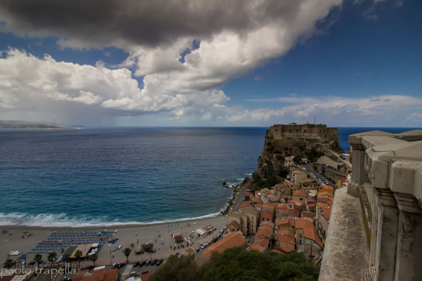 scilla, Calabria, Italia, kobyla, panoráma, cielo, nuvole, mraky, voda, acqua