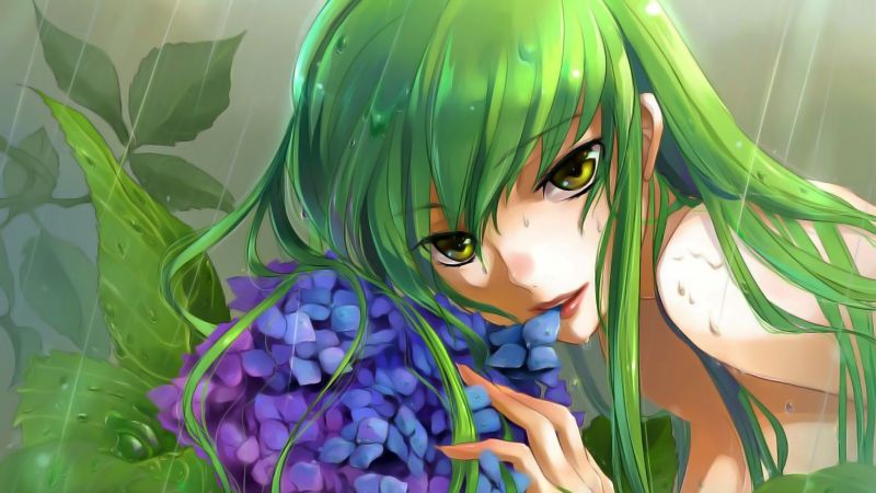 illustration, anime, Code Geass, green, C C, artwork illustration, anime, Code Geass, green, C C, artwork