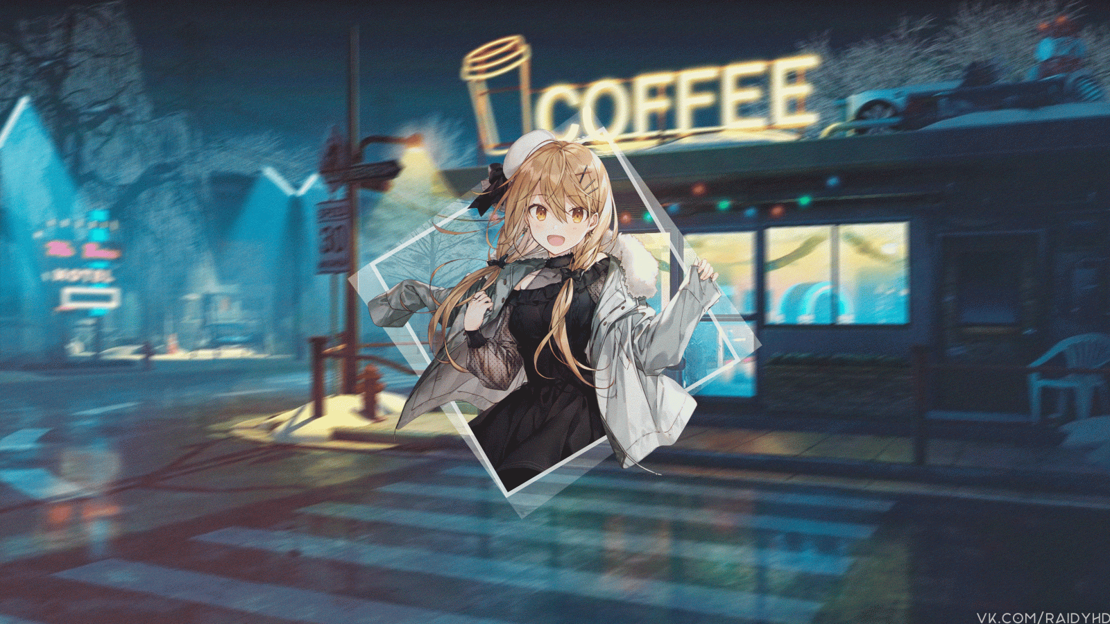 Anime, Anime Mädchen, picture in picture, Straße