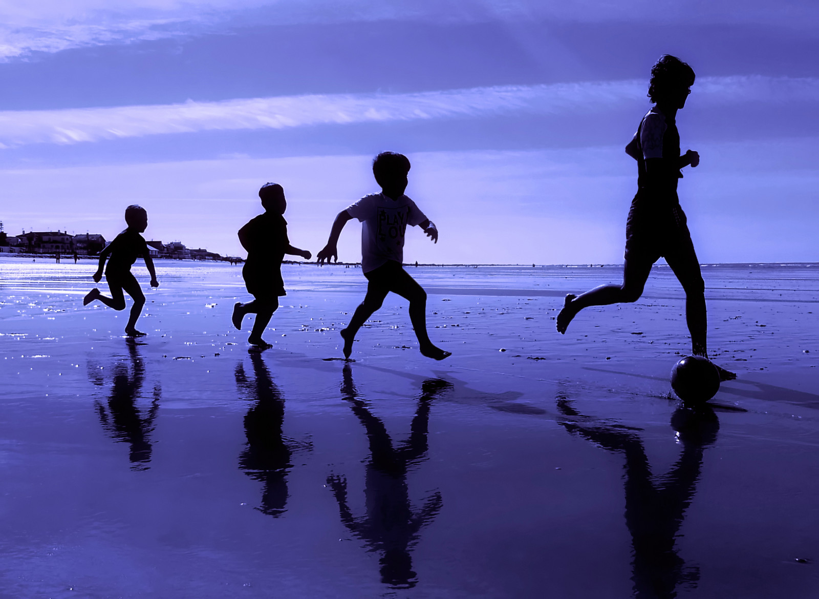 modrý, Černá, pláž, silueta, sport, podsvícení, krajina, zrcadlo, stíny, 4, mladý, playa, futbol, dělat Ana, parquenacional