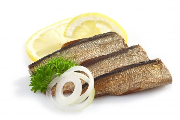 food, fish, parsley, lemon, white background, onion