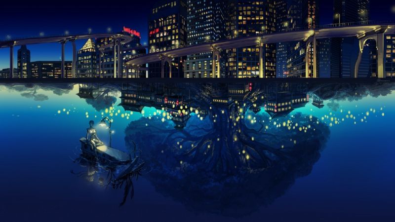 oraș, peisaj urban, noapte, cyberpunk, apă, reflecţie