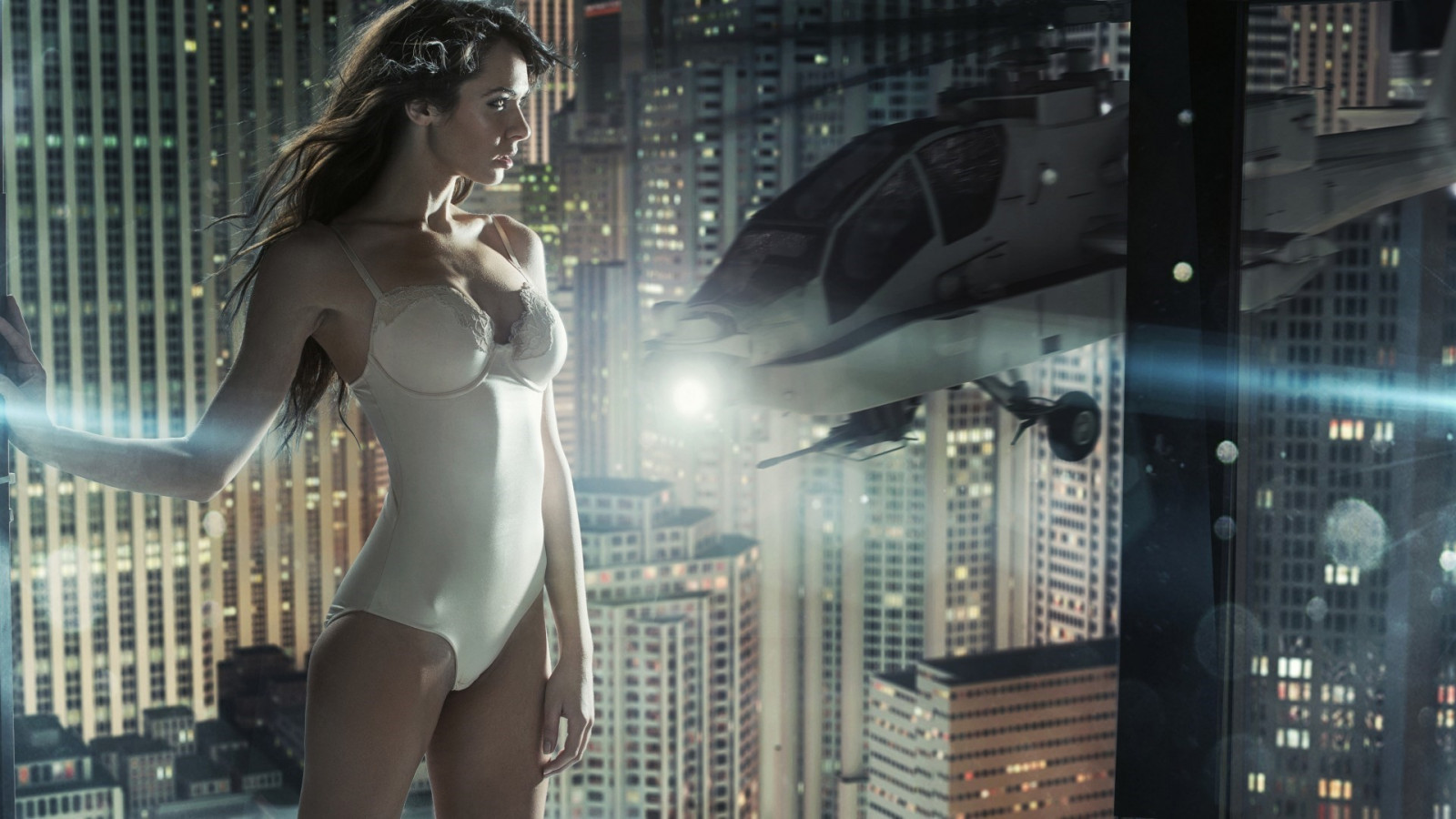 mujer, Anime, morena, Mono, Helicópteros, Lencería blanca, imagen, captura de pantalla